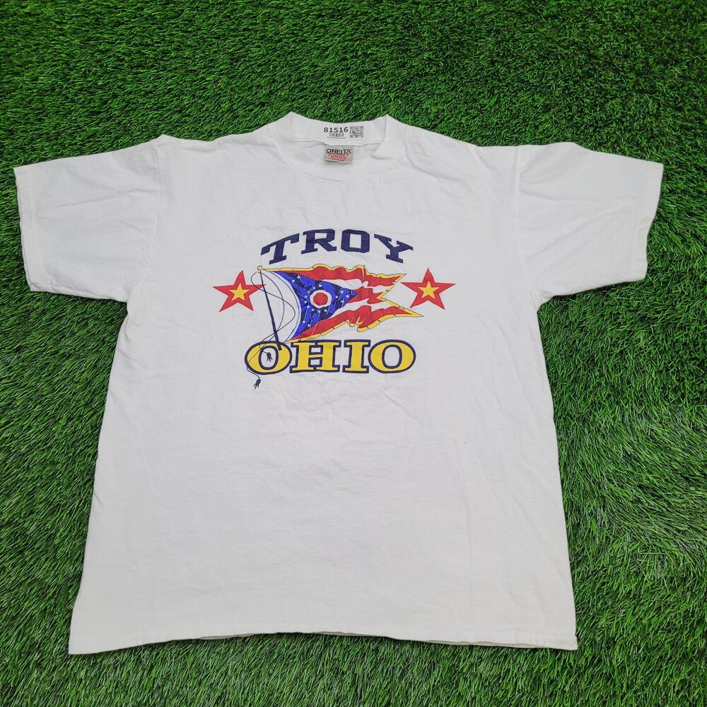 Vintage 90s Ohio Shirt Women Large 21x24 Troy Flag Patriotic